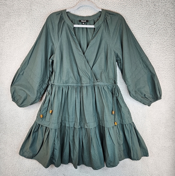 Madewell Womens Oaklynn Green All Cotton Long Sleeve Drawstring Dress Sz-S *READ - Picture 2 of 15